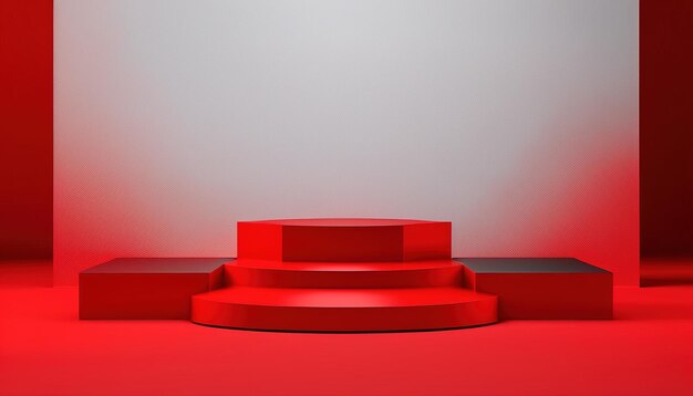 Realistic 3D red theme podium for product display