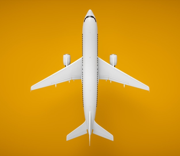 Realistic 3D rendering airplane Aircraft on yellow background front view