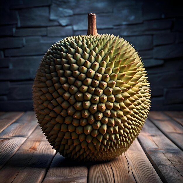 A realistic 3D rendering of a Durian fruit showcasing its unique spiky texture and vibrant green color