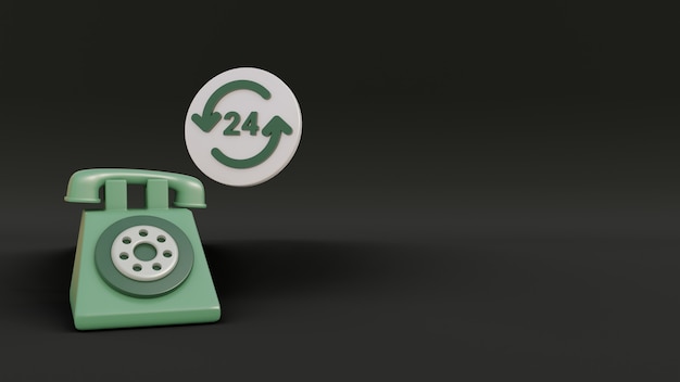 Realistic 3d telephone with 24 hours badge