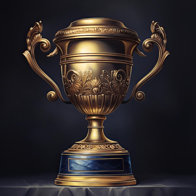 Realistic 3D Trophy cup on minimal background Vector illustration