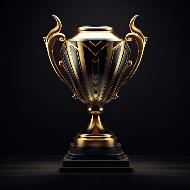 Realistic 3D Trophy cup on minimal background Vector illustration