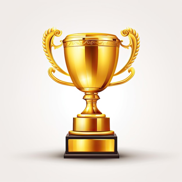 Realistic 3D Trophy cup on minimal background Vector illustration