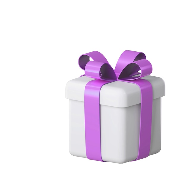 Realistic 3d white gift box with golden glossy ribbon bow