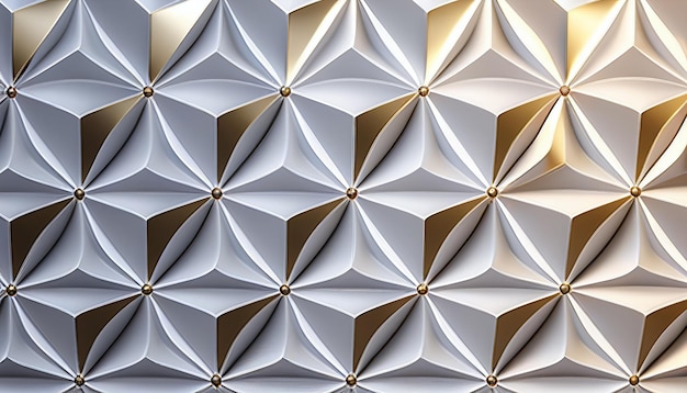 Realistic 3d white and gold geometric pattern background Generative AI