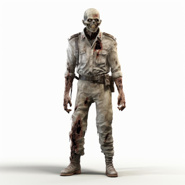 Realistic 3d Zombie Soldier Model White And Beige Style