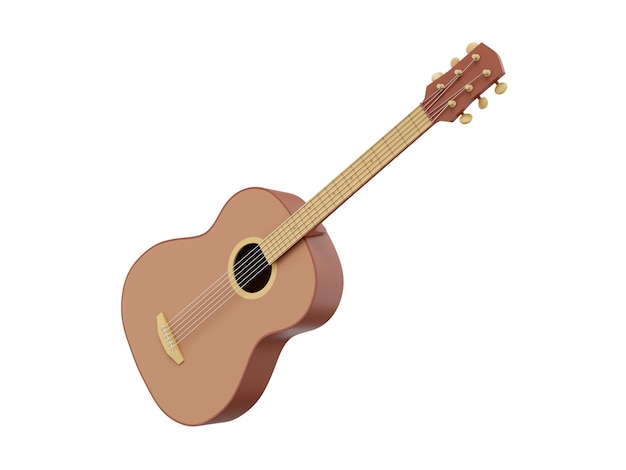 Realistic acoustic guitar 3D rendering Icon on white background