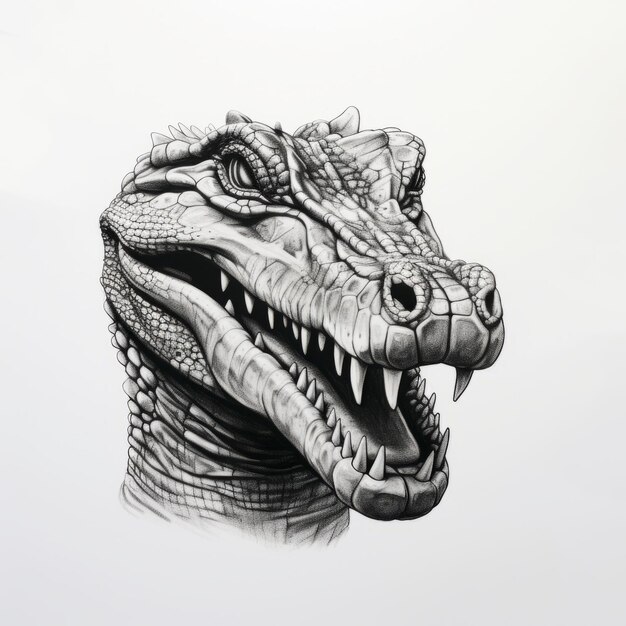 Photo realistic alligator head drawing with pencils photorealistic composition