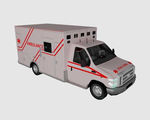 realistic ambulance 3d render. medical icon