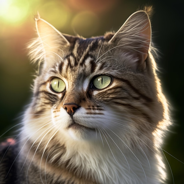 Realistic american bobtail cat on ravishing natural outdoor background