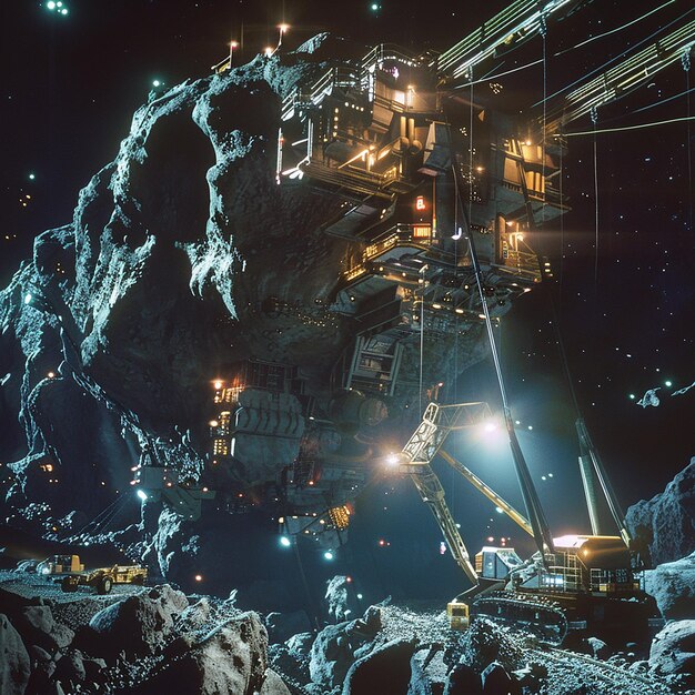 Photo realistic asteroid mining operation in deep space