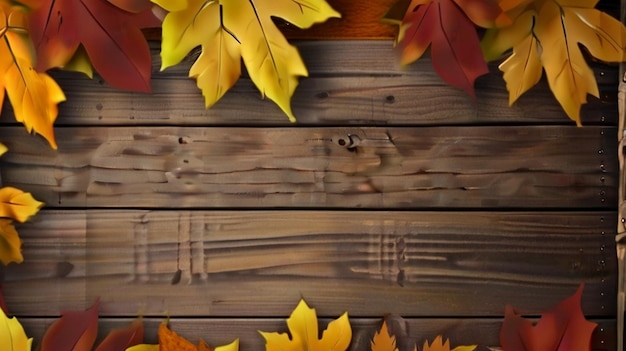 Realistic autumn wallpaper theme with wood background