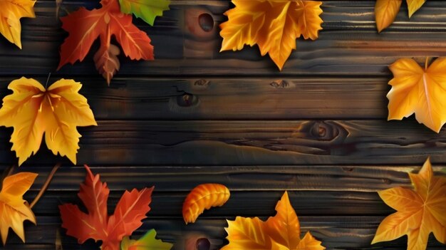 Realistic autumn wallpaper theme with wood background