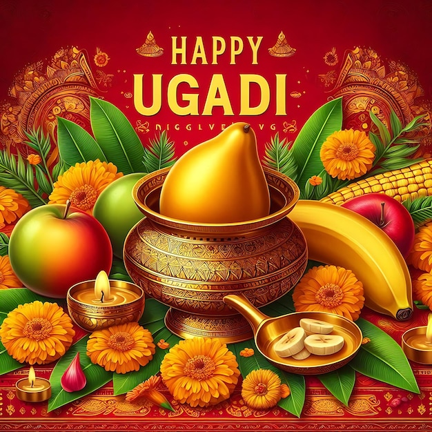 Photo realistic background illustrations for a happy ugadi celebration