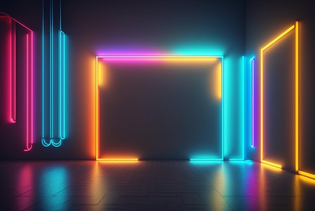 Realistic background with neon light generative ai