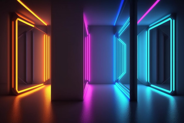 Realistic background with neon light generative ai