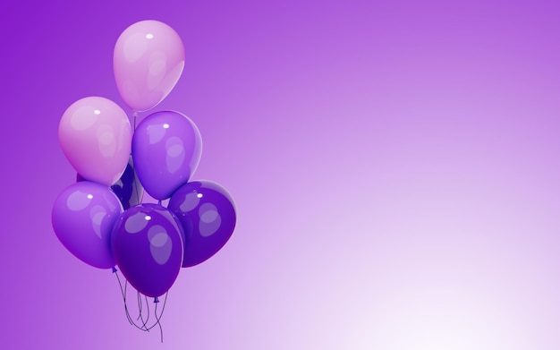 Realistic balloons 3D rendering. Helium balloons and space for text against color background.