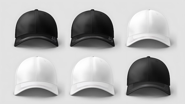 Photo realistic baseball cap front view mockup set with text logo template