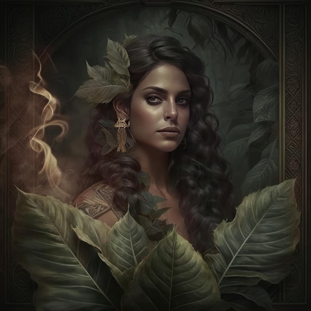 Realistic beautiful latin woman with cigar dark photo frame generative AI