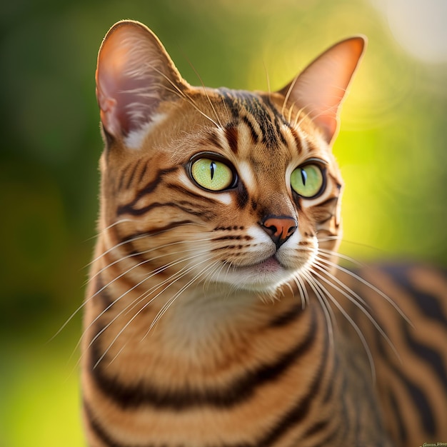 Realistic bengal cat on ravishing natural outdoor background