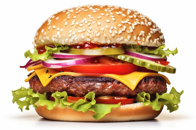 Realistic big hamburger on white background