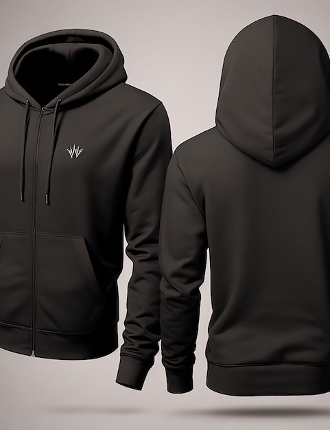 Realistic black hoodie with zipper with long sleeves and pockets casual unisex model Generated AI