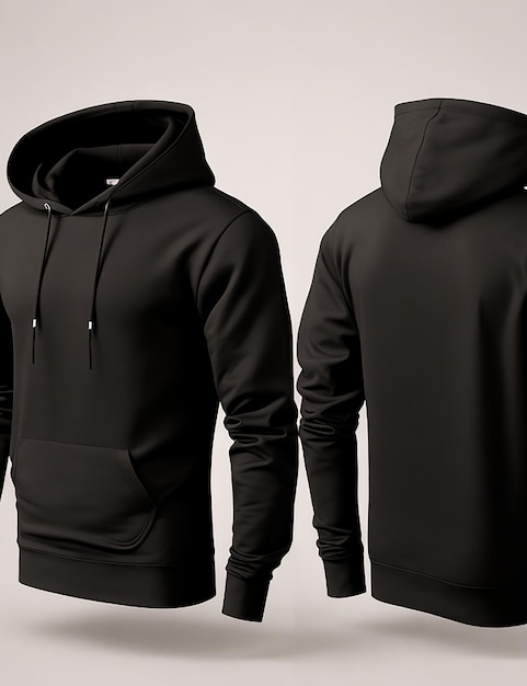 Realistic black hoodie with zipper with long sleeves and pockets casual unisex model Generated AI