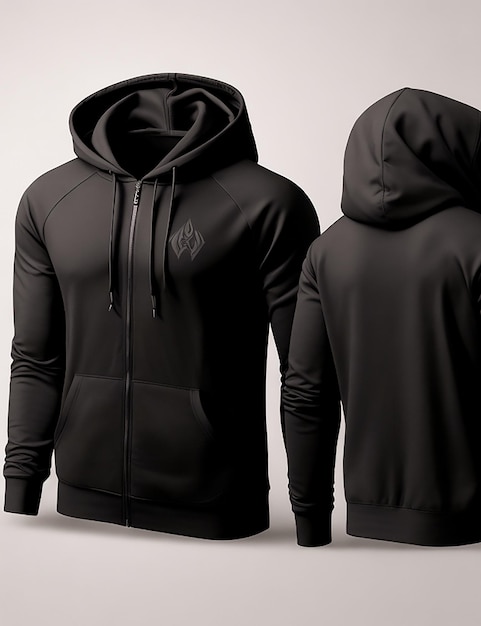 Realistic black hoodie with zipper with long sleeves and pockets casual unisex model Generated AI