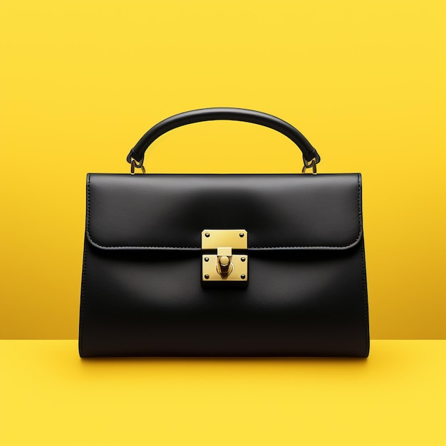 Realistic Black Purse In Yellow Background AI Generated