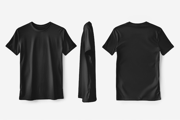 Realistic Black TShirt Detailed Cotton Tee Isolated on Transparent Background