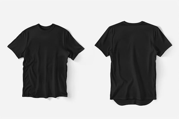 Photo realistic black tshirt detailed cotton tee isolated on transparent background