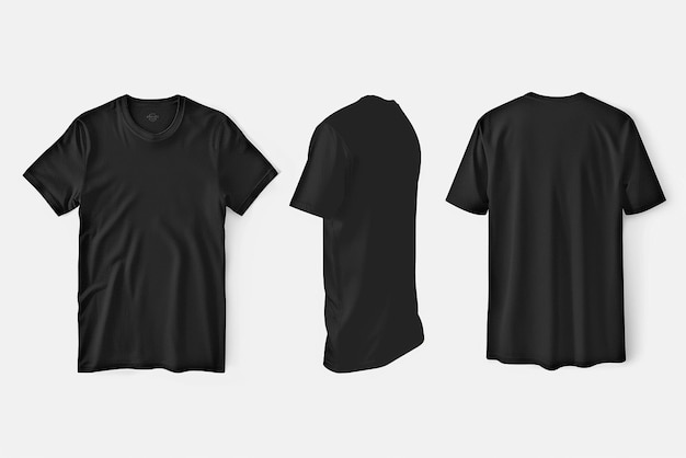 Realistic Black TShirt Detailed Cotton Tee Isolated on Transparent Background