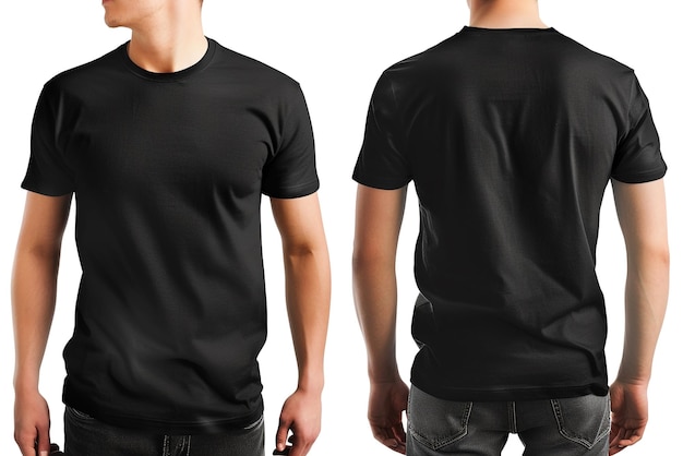 Realistic Black TShirt Detailed Cotton Tee Isolated on Transparent Background