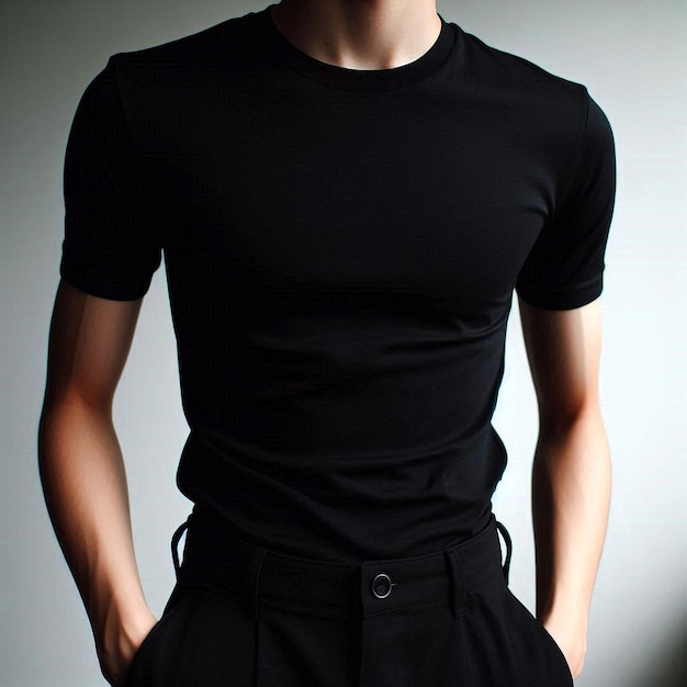 Photo realistic black tshirt mockup base with model