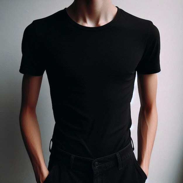 Photo realistic black tshirt mockup base with model