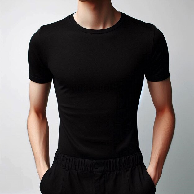 Realistic black tshirt mockup base with model