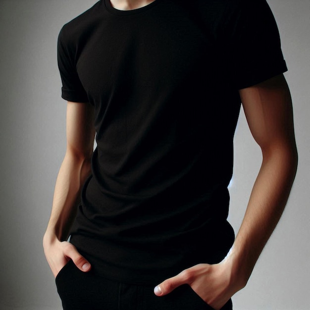 Photo realistic black tshirt mockup base with model