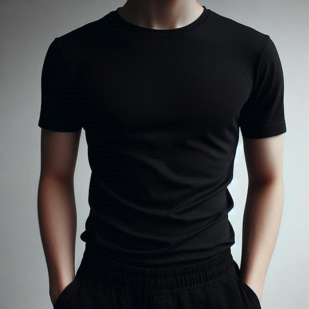 Realistic black tshirt mockup base with model