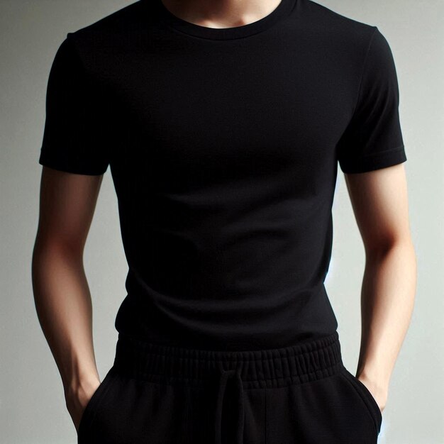 Realistic black tshirt mockup base with model