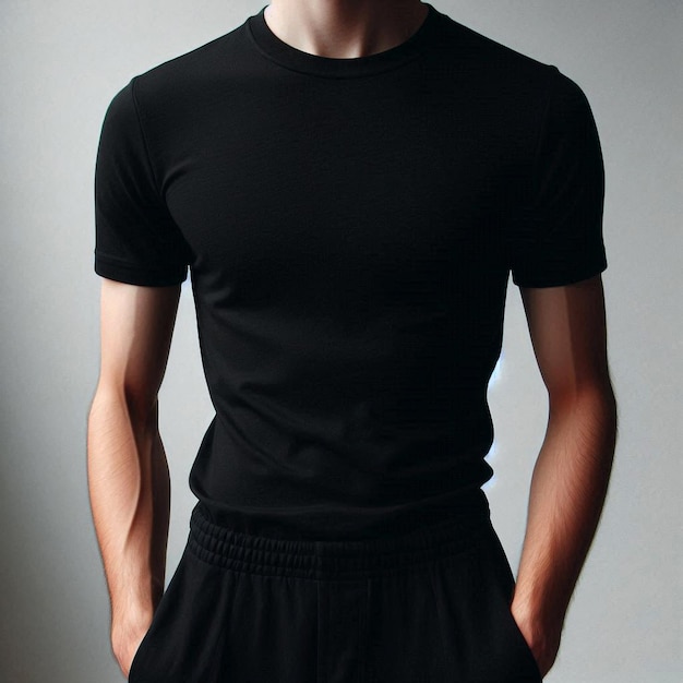 Realistic black tshirt mockup base with model