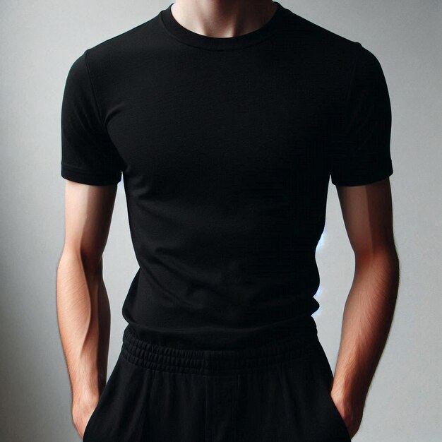 Photo realistic black tshirt mockup base with model