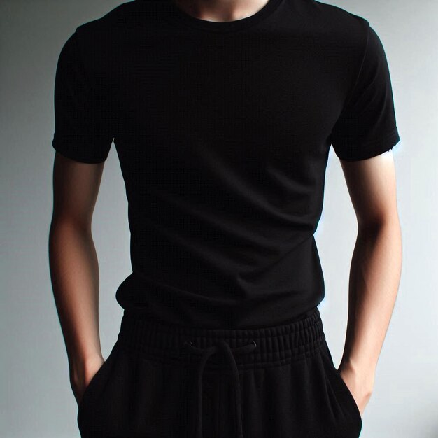 Realistic black tshirt mockup base with model