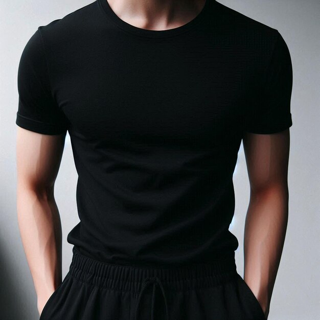 Realistic black tshirt mockup base with model