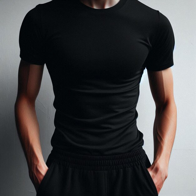 Realistic black tshirt mockup base with model