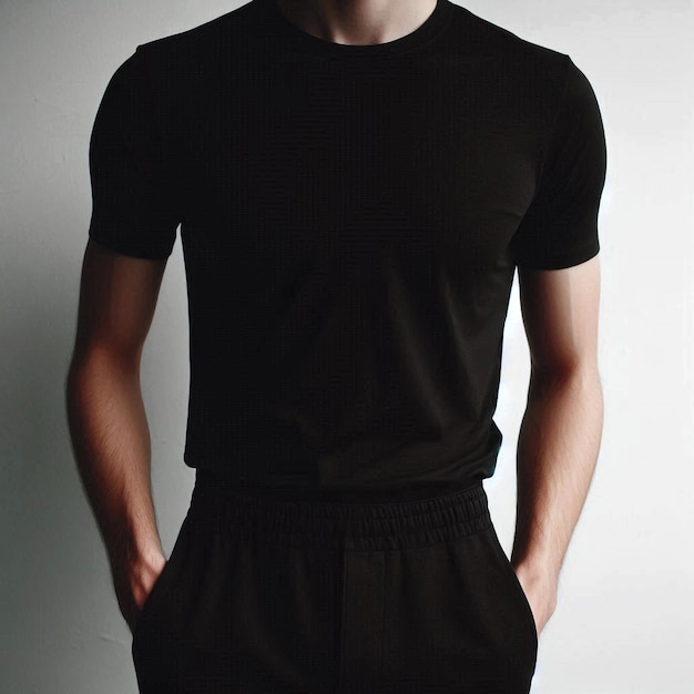 Photo realistic black tshirt mockup base with model