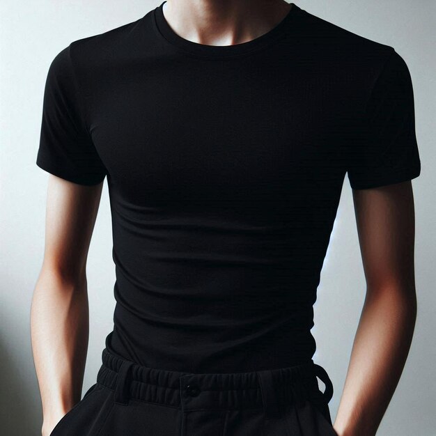 Photo realistic black tshirt mockup base with model