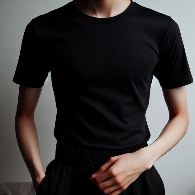 Photo realistic black tshirt mockup base with model