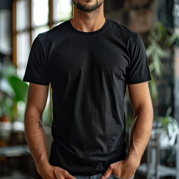 Realistic Black TShirt Mockup for Branding and Design Presentations with a Blank Canvas Look