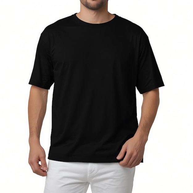 Realistic Black TShirt Template on Male Model