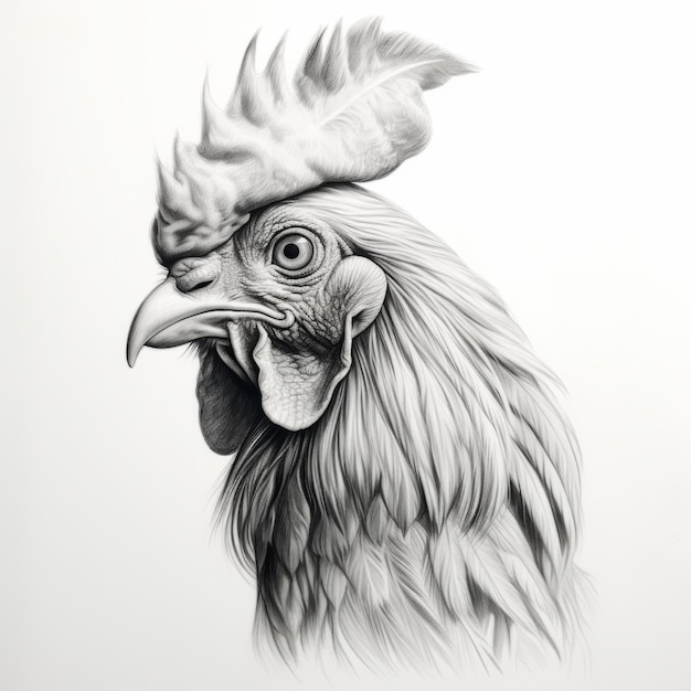 Realistic Black And White Chicken Portrait Tattoo Drawing